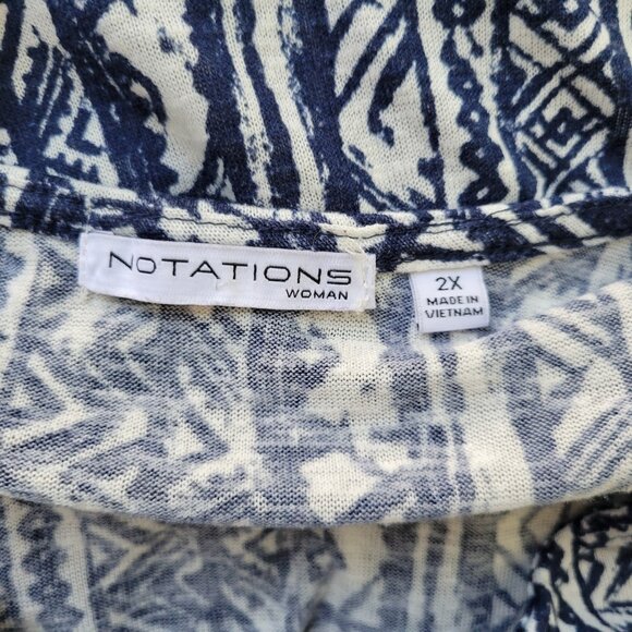 Notations Womens Top 2X Plus Roll Tab Sleeve Blue Geometric Button Up GEO220E - Picture 8 of 10